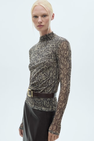 T-shirt serpent col montant - Gris
