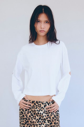 T-shirt manches longues ouvertures - Blanc
