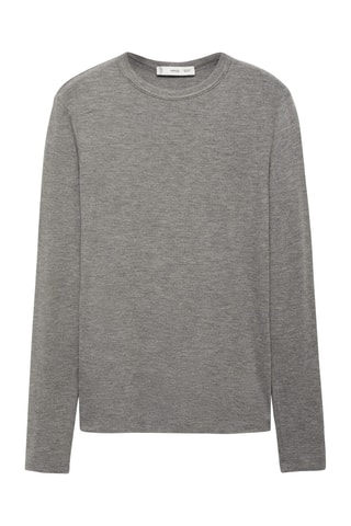 T-shirt manches longues col rond - Gris chiné