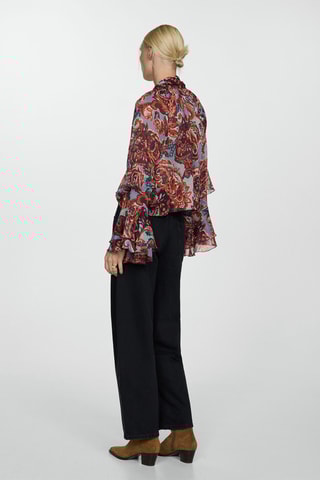 Blouse en imprimé cachemire à volants - Marron