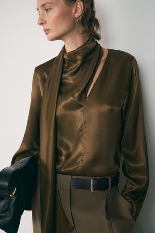 Blouse satinée noeud - Kaki