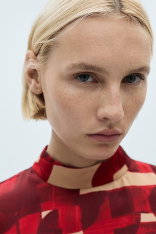 Blouse imprimée manches courtes - Rouge