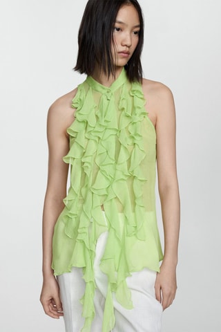 Blouse semi-transparente volants - Vert