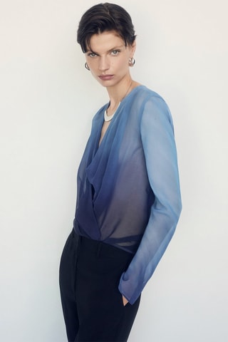 Blouse croisée semi-transparente - Bleu