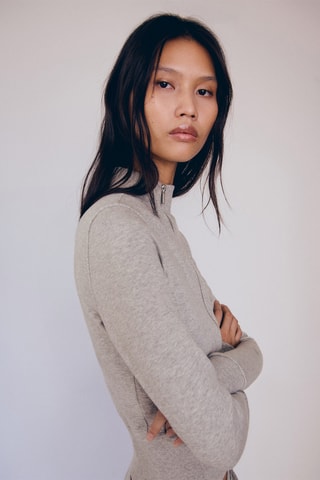 Sweat-shirt fermeture Éclair asymétrique - Gris clair chiné