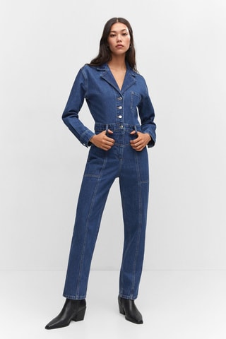 Combinaison en jean revers Bleu