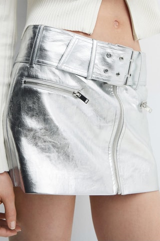 Metallic Minirok met Riem - Zilverkleurig