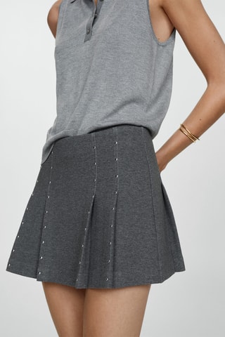 Geplooide Minirok met Studs - Gemêleerd Grijs
