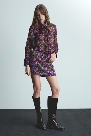 Minirok met Print - Bruin en Blauw