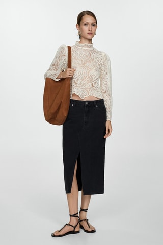 Jupe midi en jean - Noir