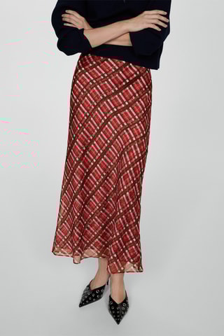Lange Rok met Ruitmotief - Rood