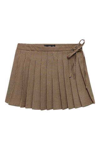 Geplooide Minirok met Pied-de-poulemotief - Bruin