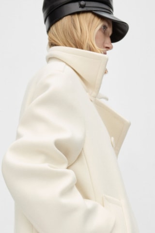 Manteau croisé en laine vierge - Ecru