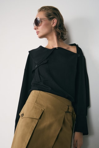 Chemise Lyocell col asymétrique - Noir