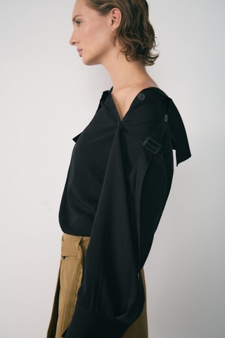 Chemise Lyocell col asymétrique - Noir
