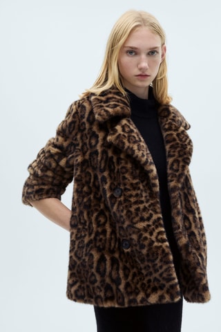 Manteau léopard fausse fourrure - Marron