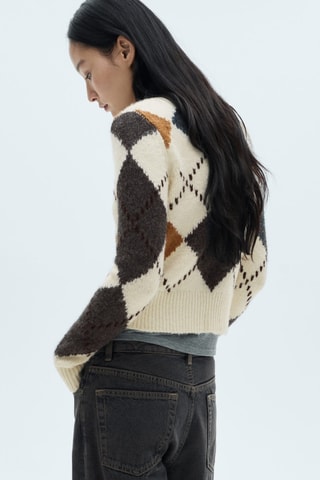 Pull-over losanges col V - Ecru