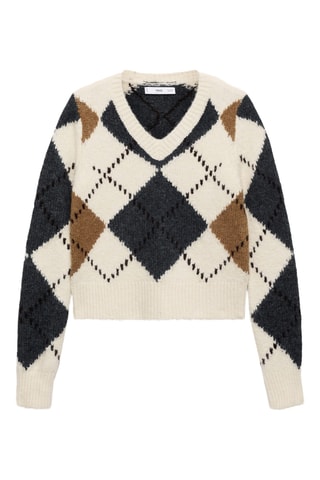 Pull-over losanges col V - Ecru