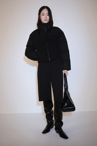 Anorak matelassé empiècements tissu bouclette - Noir