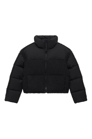 Anorak matelassé empiècements tissu bouclette - Noir