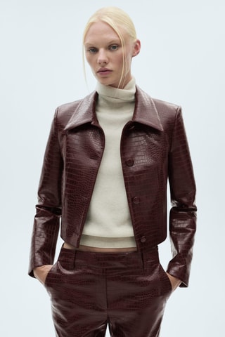 Veste crop effet croco - Bordeaux