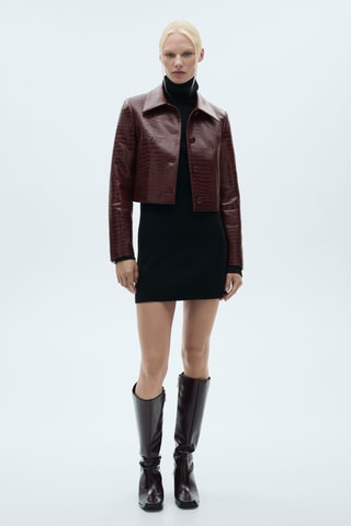 Veste crop effet croco - Bordeaux