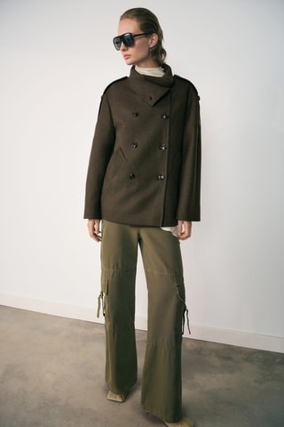 Manteau en laine à double boutonnage - Kaki