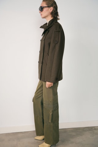 Manteau en laine à double boutonnage - Kaki