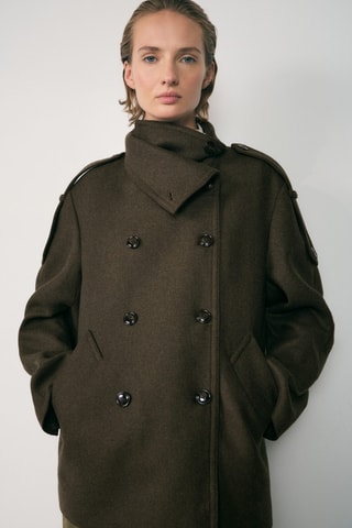 Manteau en laine à double boutonnage - Kaki