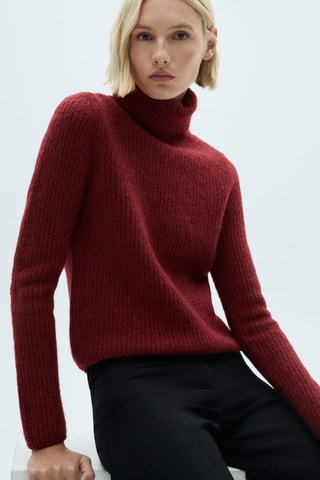 Pull-over maille col roulé - Lie-de-vin
