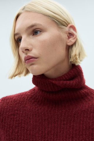 Pull-over maille col roulé - Lie-de-vin