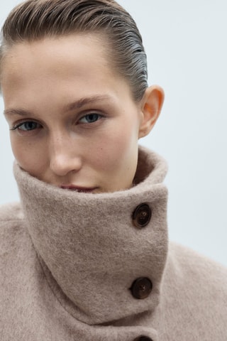 Manteau laine col montant - Beige