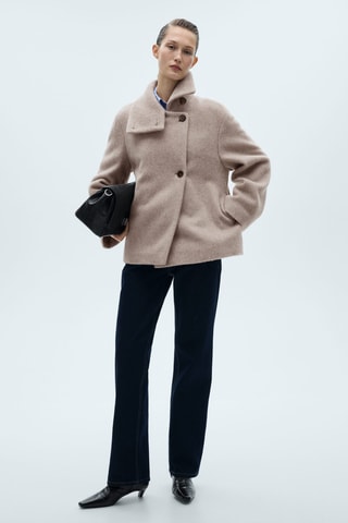 Manteau laine col montant - Beige