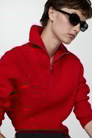 Pull-over col fermeture éclair - Rouge