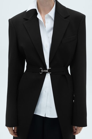 Manteau structuré double tissu ceinture - Noir