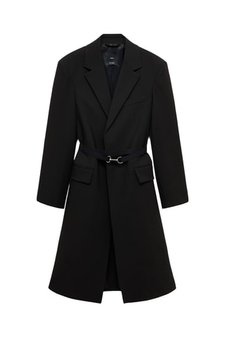 Manteau structuré double tissu ceinture - Noir