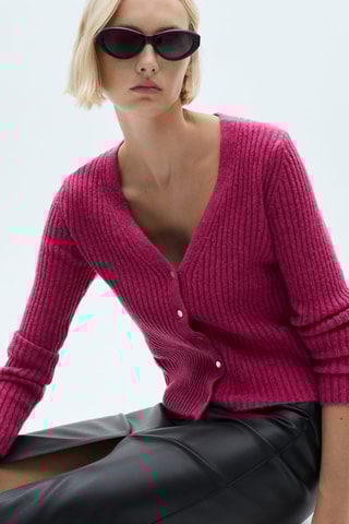 Cardigan maille boutons métalliques - Fuchsia