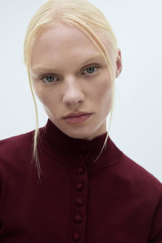 Pull-over maille fine boutons - Lie-de-vin