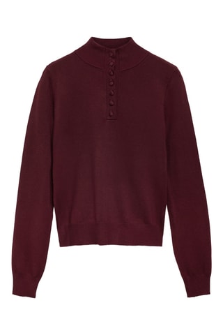 Pull-over maille fine boutons - Lie-de-vin