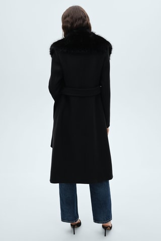 Manteau laine col fausse fourrure amovible - Noir