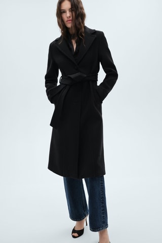 Manteau laine col fausse fourrure amovible - Noir
