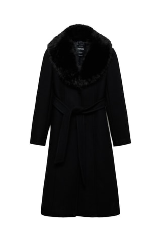 Manteau laine col fausse fourrure amovible - Noir