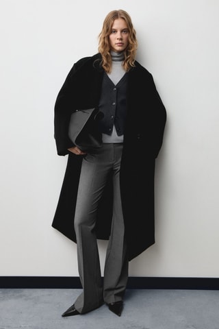 Manteau laine vierge col montant - Noir
