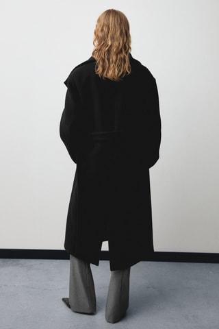 Manteau laine vierge col montant - Noir
