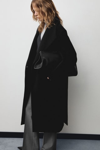 Manteau laine vierge col montant - Noir