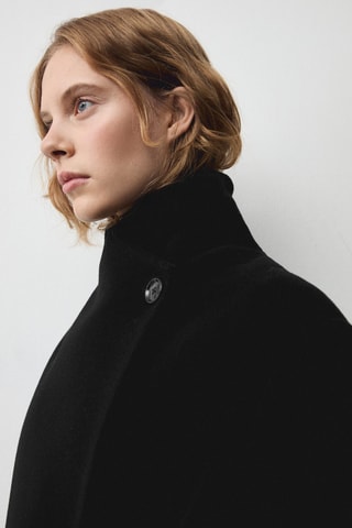 Manteau laine vierge col montant - Noir