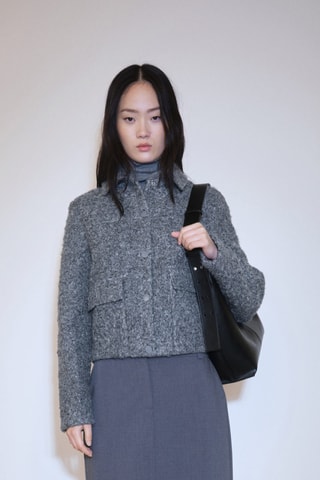 Veste tissu bouclette poches - Gris