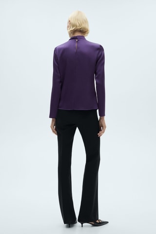 Blouse satinée drapée col montant - Violet