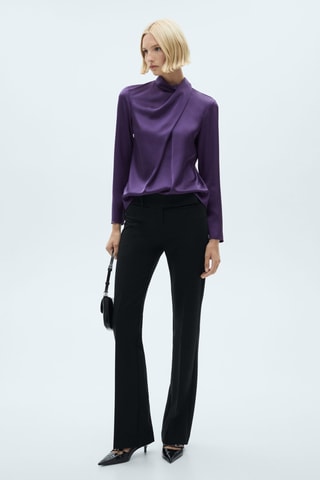 Blouse satinée drapée col montant - Violet