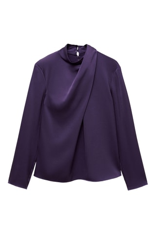 Blouse satinée drapée col montant - Violet